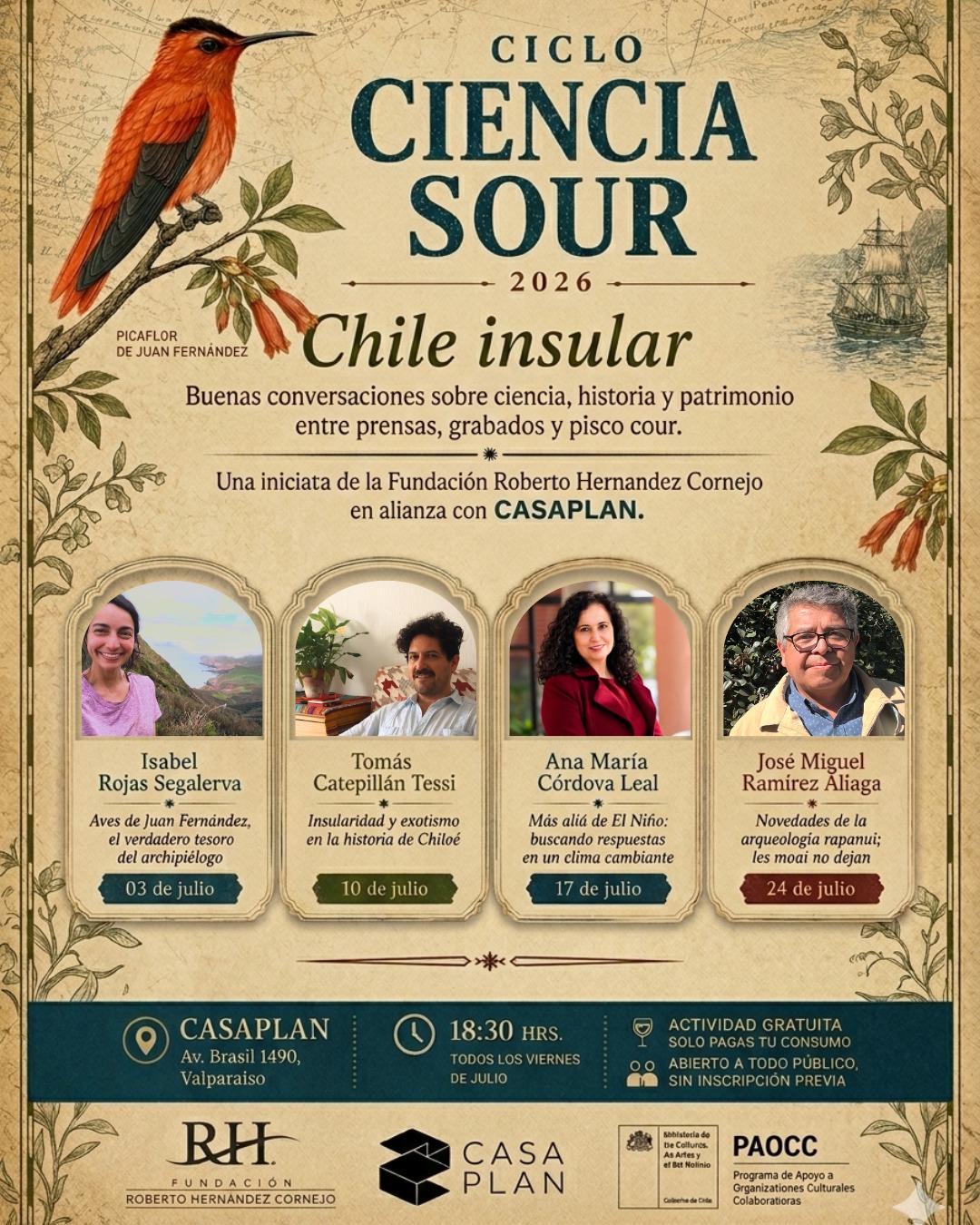 Nuevo ciclo de Ciencia Sour 2026: esta vez con Casa Plan y la Fundación Roberto Hernández Cornejo. «El Chile insular»